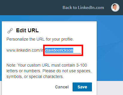 Screenshot - Edit LinkedIn URL Save