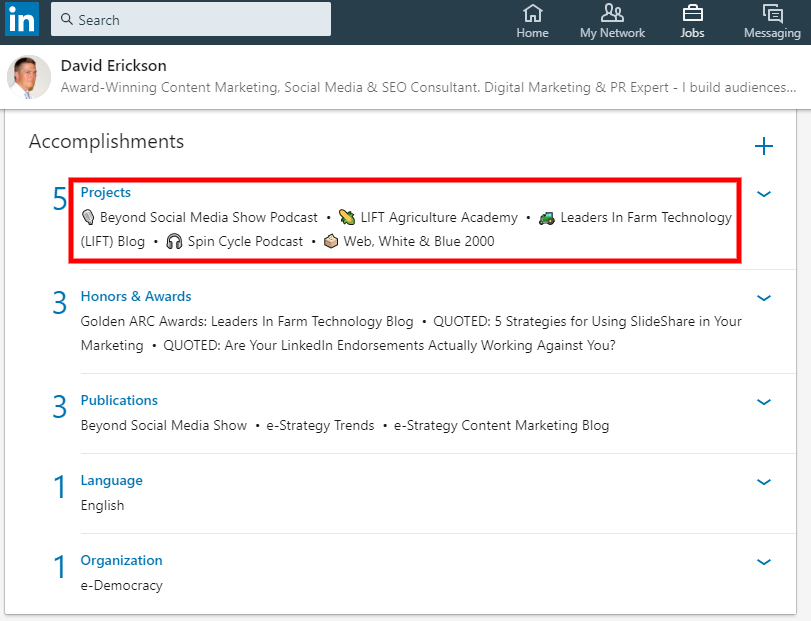 Screenshot: Emojis work on LinkedIn Profiles