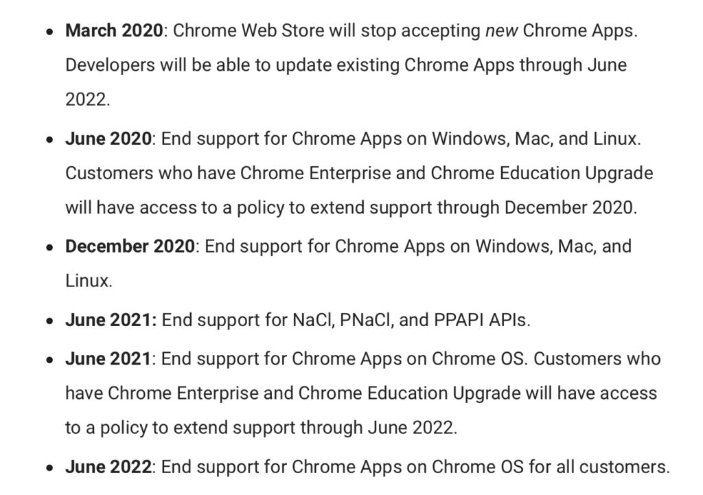 Google will be eliminating Chrome apps.
