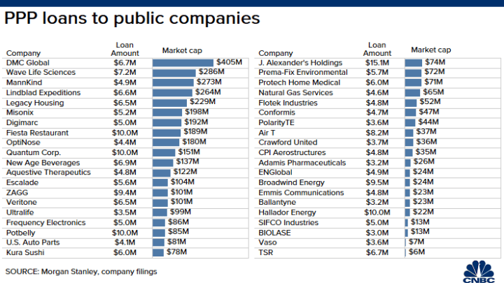 Chart: Public Companies Taking Small Business PPP Loans