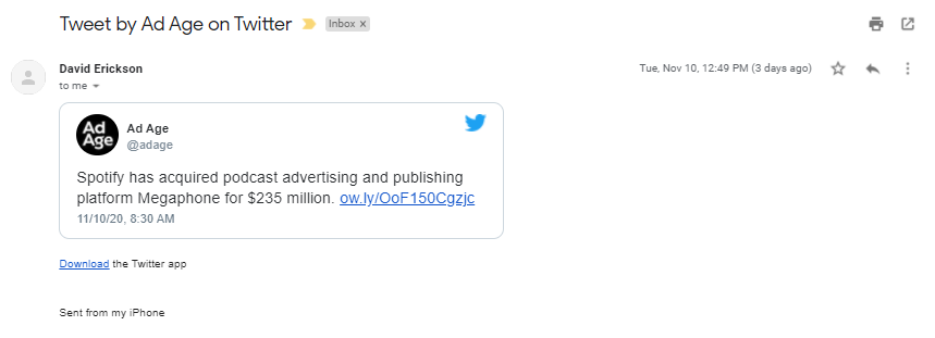 Screenshot: Gmail Embeds Tweets