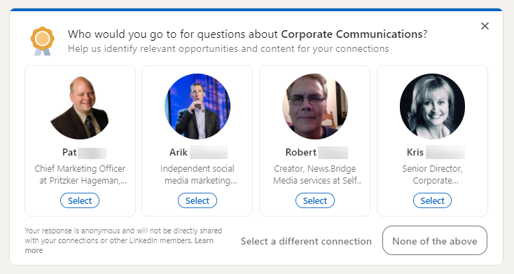 Screenshot: LinkedIn Secret Endorsements