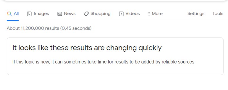 Screenshot: Google Search Breaking News Warning