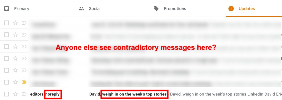 Screenshot: LinkedIn Email Contradictory Messages